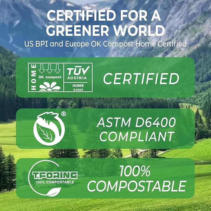 Small Compost Bags 2.6 Gallon - 80 Count 0.8 Mil Thick Compostable Trash Bags for Countertop Bin, ASTM D6400, US BPI, CMA and Europe OK compost HOME Certified