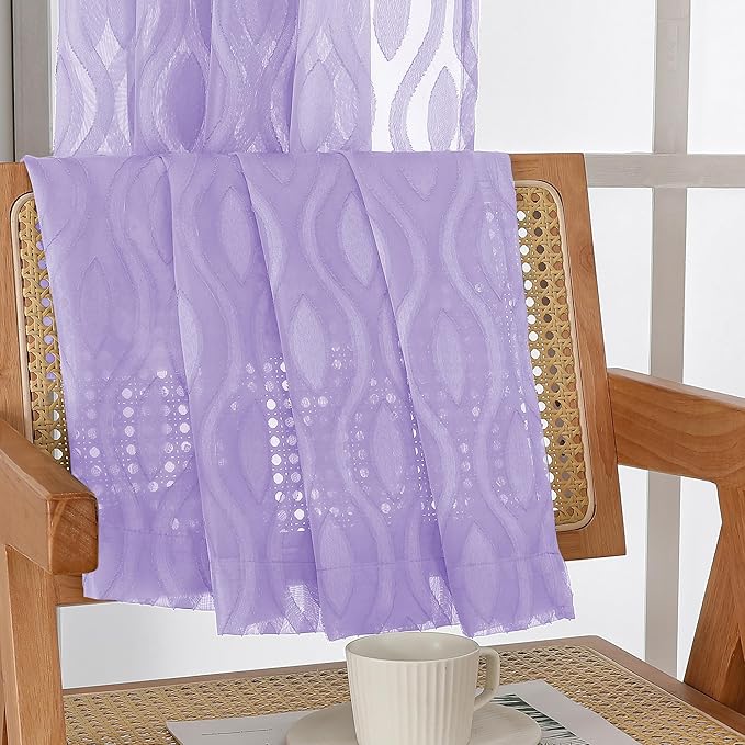 Aiyufeng Light Purple Sheer Curtains 72 Inches Long 2 Panels Set, Elegant Light Filtering Transparent Curtain Draperies for Bedroom Living Room, Classic Clip Wavy Line Door Curtains, 40Wx72L Inch