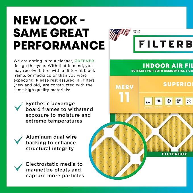 Filterbuy 14x20x2 Air Filter MERV 11 (MPR 1200) Allergen Defense Replacement (4-Pack), Electrostatic Pleated HVAC AC Furnace Filters, Made in USA (Actual Size: 13.50 x 19.50 x 1.75)