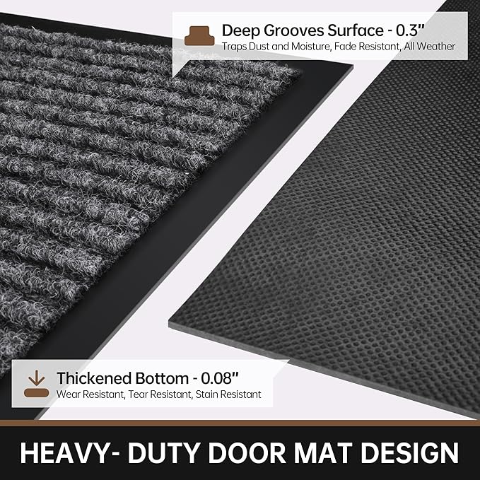 Front Door Mat, 10' x 36" Heavy Duty Indoor Outdoor Doormat, Non-Slip Welcome Mats for Entryway, Rubber Backing Low Profile Commercial Door Mats