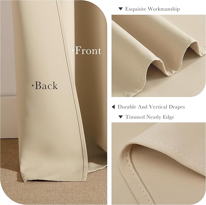 PONY DANCE Biscotti Beige Blackout Curtains for Bedroom 84 Inch Length 2 Panels Set, Privacy Thermal Insulated Room Darkening Grommet Drapes for Living Room Window, W34 x L84 Inch