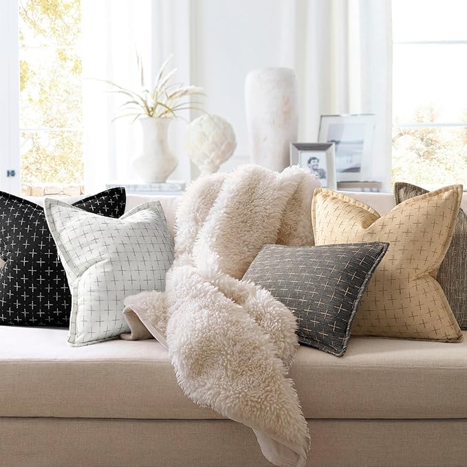 ZWJD Pillow Covers 18x18 Set of 2 Soft Polyester Textured Pillow Covers with Stylish Flange Edge Cozy Farmhouse Throw Pillows for Couch Bed Sofa Living Room