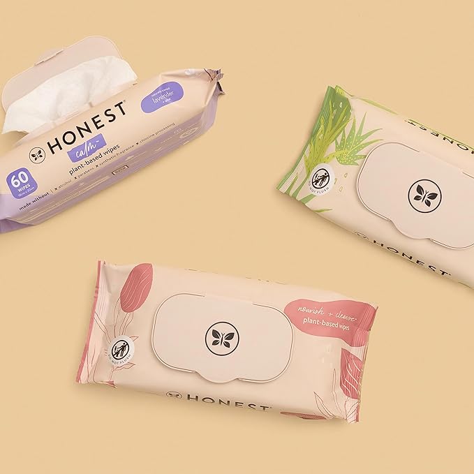 The Honest Company Calm and Cleanse Naturally Scented Wipes Cleansing Multi-Tasking Wipes 99% Water Plant Based Hypoallergenic Lavender 60 Count