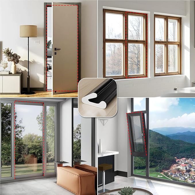 V-Shaped Weather Stripping Door Seal, 52.5FT Draft Stopper for Doors/Windows, Gaps, Dustproof, Soundproof & Thermal Insulating, Noise-Reducing, Light-Blocking Door Gap Filler