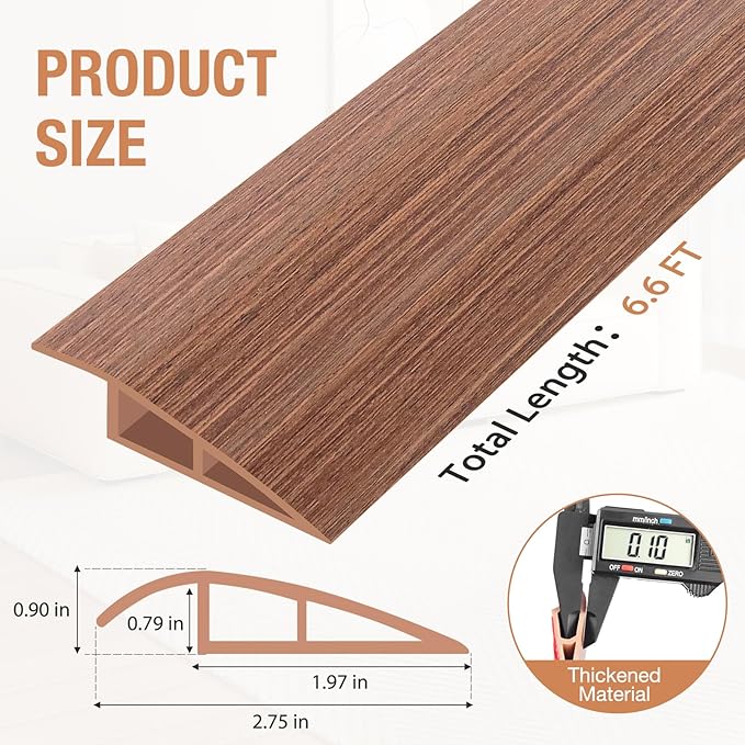 Floor Transition Strip Self Adhesive Vinyl Door Threshold for Doorways Carpet Edging Trim Overlap Edge Reducer for Laminate Floor, Carpet, Tile (Light Brown Wood Grain, 3/5" to 4/5", 6.6Ft)