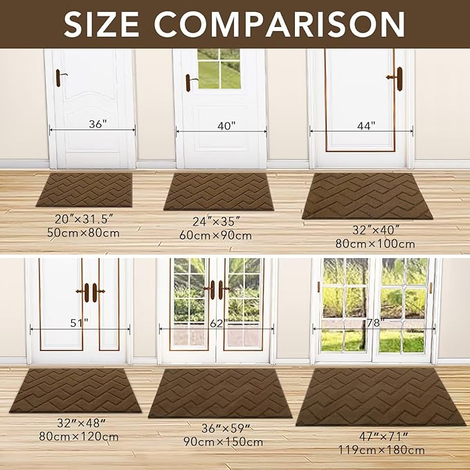 hicorfe Indoor Doormat,Front Back Door Mat Rubber Backing Non Slip Door Mats 47"x71" Absorbent Resist Dirt Entrance Doormat Inside Floor Mats for Entryway Washable Low-Profile(Dark Brown)