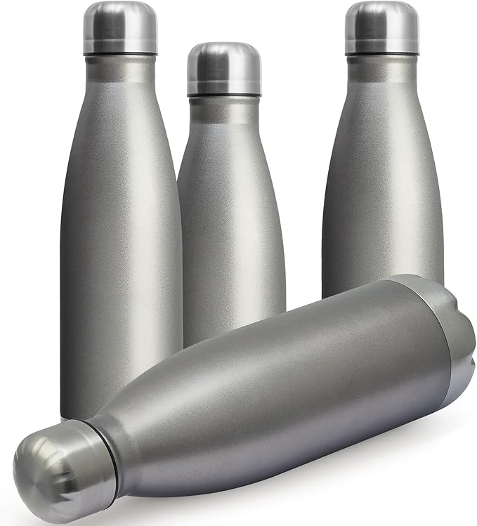 MEWAY 17oz Sport Water Bottle 4 Pack Vacuum Insulated Stainless Steel Leak-Proof Double Wall Cola Shape Water Bottle,Keep Drinks Hot & Cold(Cold Gray,4 Pack)