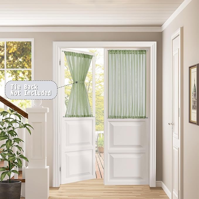 Tollpiz Small Sheer Door Curtain Closet Linen Textured Curtain Sheers Doorway Light Filtering Voile French Door Rod Pocket Curtains Patio Door, 25 x 40 inches Long, Sage Green, Set of 1 Panel