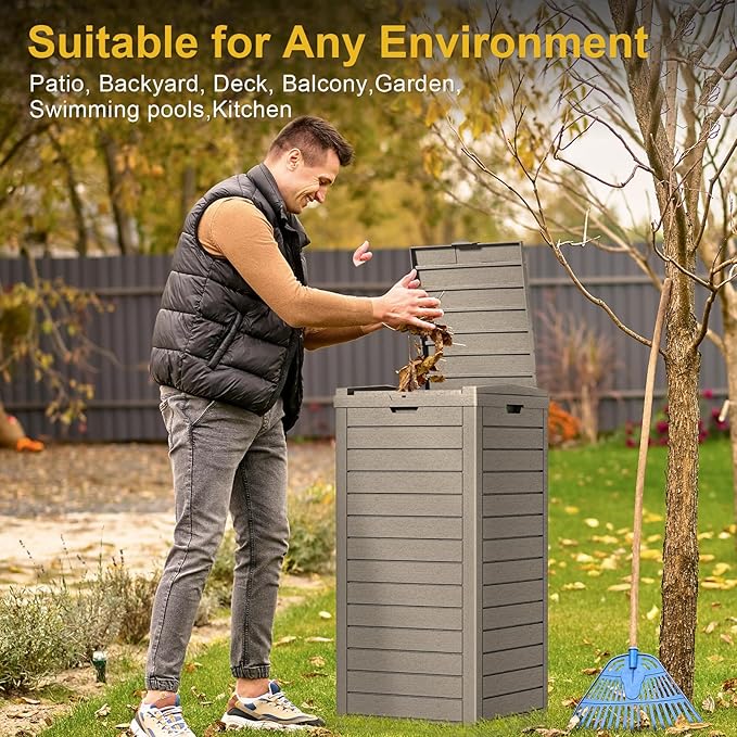 31-Gallon Outdoor Trash Can with lid, Waterproof, UV-Resistant Resin Garbage Can, Lockable Lid and Drip Tray, Animal-Proof, for Patio, Kitchen, Backyard and Deck