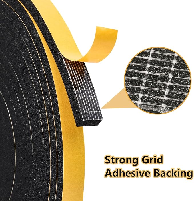 26Feet Weather Stripping Seal (1 Inch X 1/8 Inch) for Door Window, High Density Foam Tape, Soundproofing, Insulation Strip, Door Sealers for Door Frame- Black