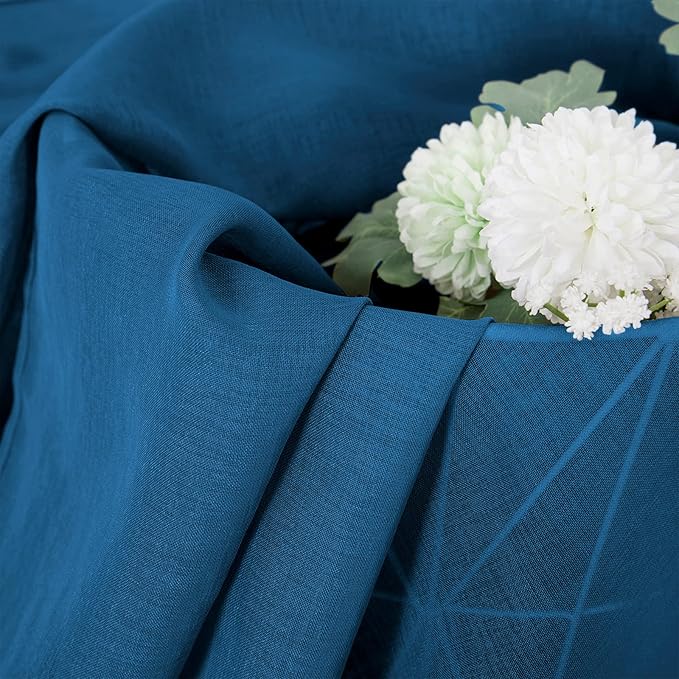 Tollpiz Short Sheer Tier Curtains Linen Textured Half Kitchen Curtain Sheers Light Filtering Rod Pocket Voile Small Curtain for Bathroom, 25 x 24 inches Long, Classic Blue, Set of 2 Panels