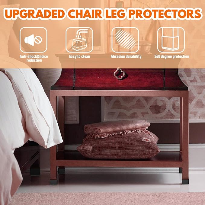 Rectangle Chair Leg Protectors for Hardwood Floors,16 PCS Silicone Covers to Protect Wood Tile Floors Felt Pads Furniture Leg Caps Reduce Noise. Easy to Move.(Black,0.5 x 1.5 Inch,Rectangular)