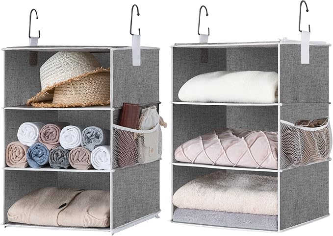 StorageWorks 6-Shelf Jumbo Closet Organizers, Two 3-Shelf Separable Hanging Shelves for Closet, 13" D x 15" W x 48 ¼"H，Gray