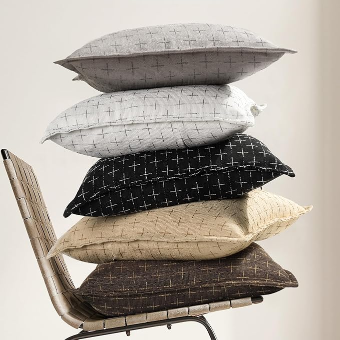 ZWJD Pillow Covers 22x22 Set of 2 Soft Polyester Textured Pillow Covers with Stylish Flange Edge Cozy Farmhouse Throw Pillows for Couch Bed Sofa Living Room