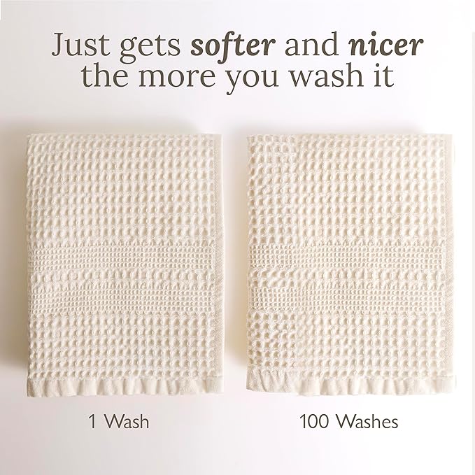 GILDEN TREE Waffle Towel Set Quick Dry Thin | 2 Bath Towels | 2 Hand Towels | 2 Washcloths, Classic Style (Stone)