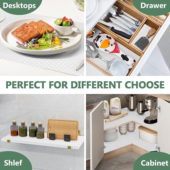 Shelf Liners, Non-Adhesive Drawer Liner, Waterproof & Oil-Proof Kitchen Cabinet Cupboard Liner Plastic EVA Material BPA Free Fridge Liner Mats Paper Protector for Shelves (White/24in x 240in)