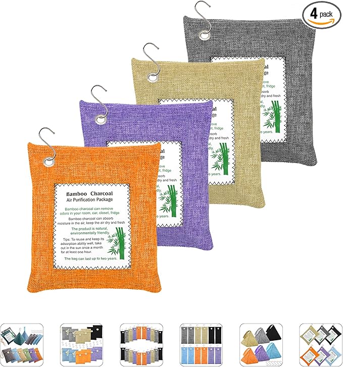 Bamboo Charcoal Bags Odor Absorber 4 Pack×500g Bamboo Charcoal Air Purifying Bags, for Car Air Fresheners, Odor Eliminator for Home，Shoe Deodorizer - Colorful-Activated Charcoal Odor Absorbers