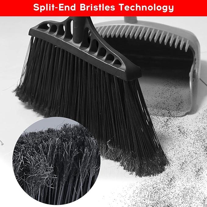 3-Pack Heavy Duty Broom, Commercial Broom with 55" Long Handle Outdoor Indoor, Industrial Brooms for Sweeping Garage Concrete Courtyard Patio Home Kitchen Office - All Black