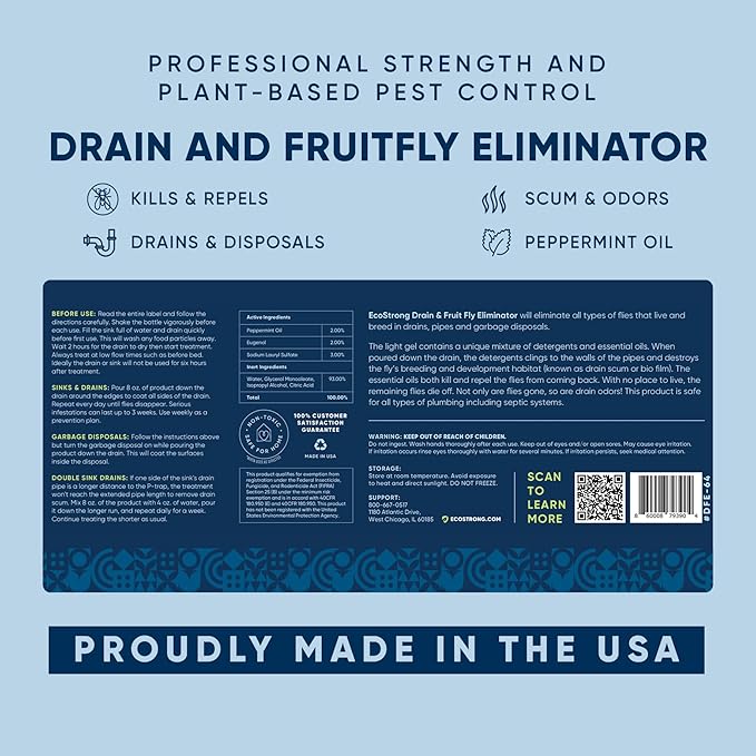Fruit Fly Drain Treatment | Drain Fly Eliminator | Eliminates Gnats, Sewer Flies and More - Works in All Drains - 64 Fl Oz