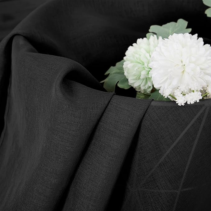Tollpiz Short Sheer Curtain Linen Textured Living Room Curtains Sheer Light Filtering Rod Pocket Voile Curtain for Bedroom, 42 x 54 inches Long, Black, Set of 2 Panels