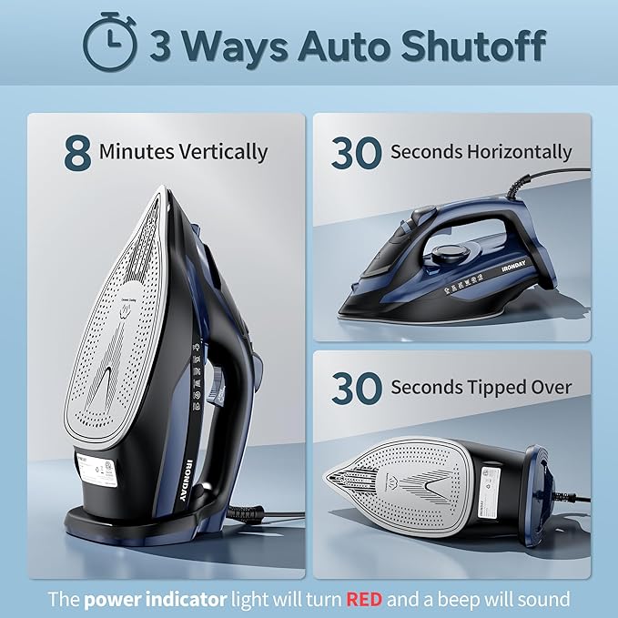 Steam Iron for Clothes Fast Heating, 1700W Iron Precision with Thermostat Dial, Ceramic Soleplate, Auto shutoff, Burst Steam, Self-Cleaning, 15.21oz Water Tank Ironing Clothes for Home, Blue