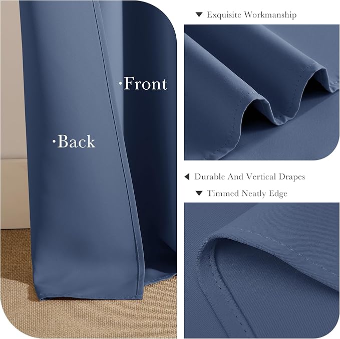 PONY DANCE Stone Blue Blackout Curtains for Bedroom 84 Inch Length 2 Panels Set, Privacy Thermal Insulated Room Darkening Grommet Drapes for Living Room Window, W34 x L84 Inch