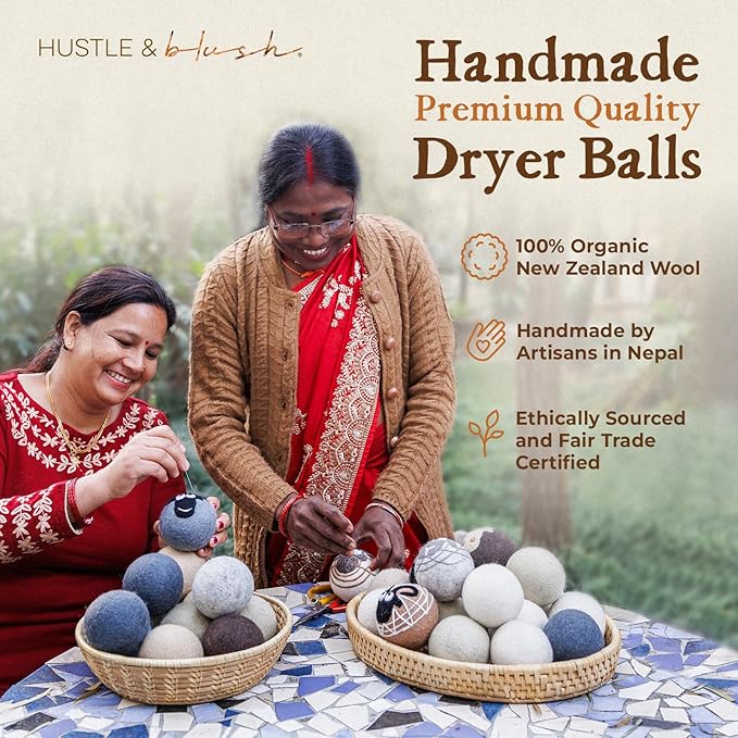 Fluff Ewes Wool Dryer Balls 3 Pack Premium New Zealand Wool Laundry Balls for Dryer, No Static Dryer Balls Laundry Reusable Cute - XL Wool Dryer Balls Cute, Baby Dryer Balls for Dryers - Darks