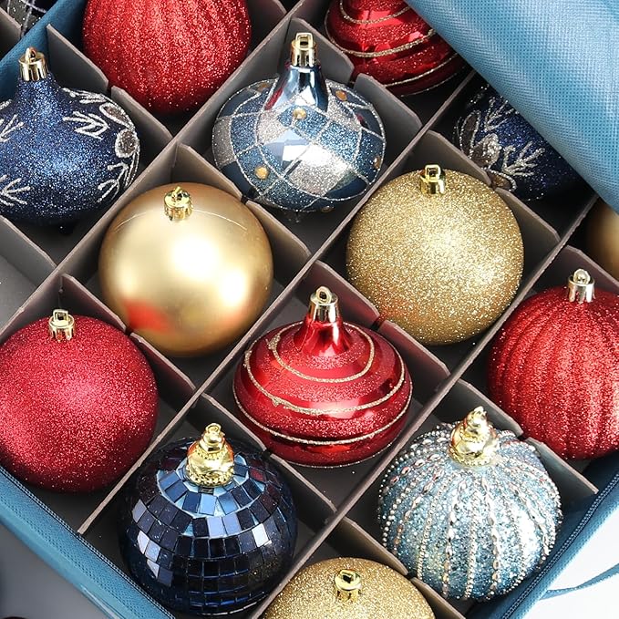 Hearth & Harbor Christmas Ornament Storage Box With 4 Inner Tray Dividers - Non-Woven Ornament Storage Container For 64 Holiday Ornaments or Decorations