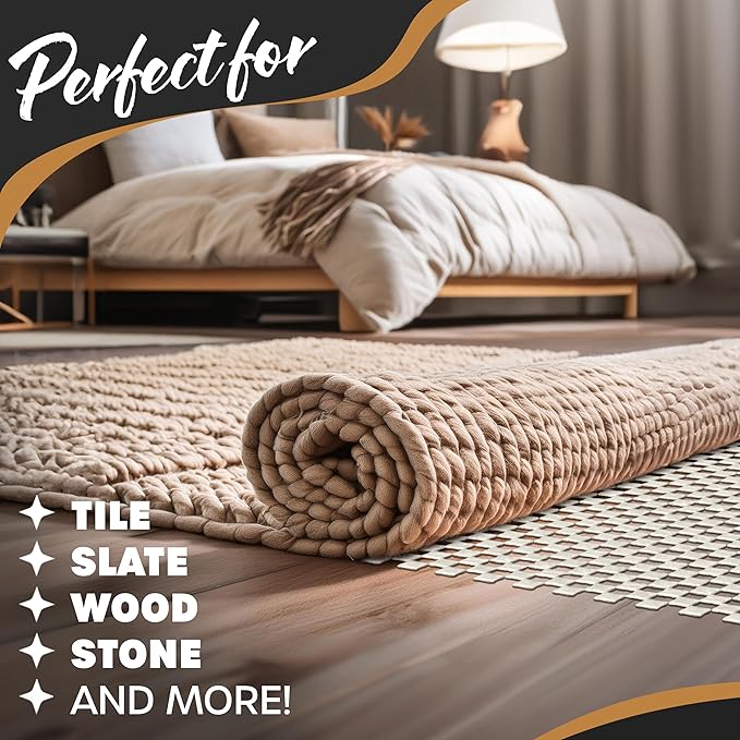 Nevlers 9'x12' White Rug Gripper for Hardwood Floors & Other Surfaces | PVC Carpet Pad | Open Weave Rug Pad Non Slip Design | Customizable Non Slip Rug Pads | Anti Skid Rug Gripper & Carpet Gripper