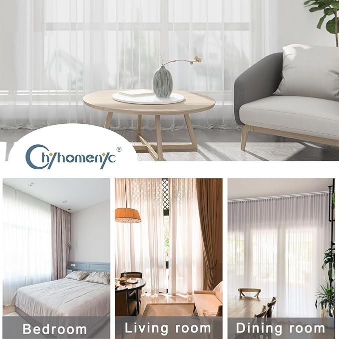 Chyhomenyc Extra Long Ivory Sheer Curtains 144 inch 2 Panels, Translucent Backdrop Window Scarf Drapes for Canopy Bed/Wedding/Living Room/Anniversary, 12FT Length, Each 59Wx144L in, 2PCS