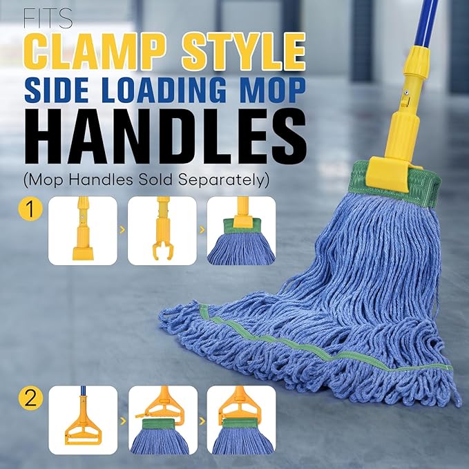 Matthew Cleaning Commercial Mop Head Replacement, 5 Inch Wide Headband, Looped End Cotton Blend String Wet Mops for Floor Cleaning, 18 oz Medium, Case Pack 12 Pcs Blue