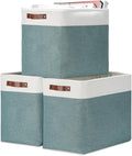 DULLEMELO Large Rectangular Baskets for Blankets 51L Canvas Storage Baskets for Organizing 3 Pack Collapsible Baskets Bins for Organizing Home Office with Handles (White&Deep Green)