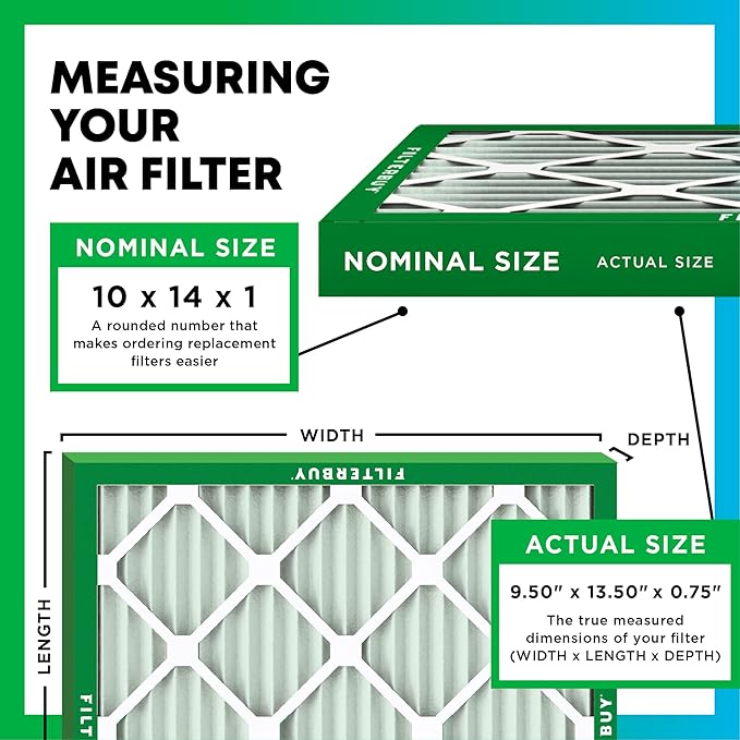 Filterbuy 10x14x1 Air Filter MERV 8 (MPR 700) Dust Defense Replacement (6-Pack), Electrostatic Pleated HVAC AC Furnace Filters, Made in USA (Actual Size: 9.50 x 13.50 x 0.75)