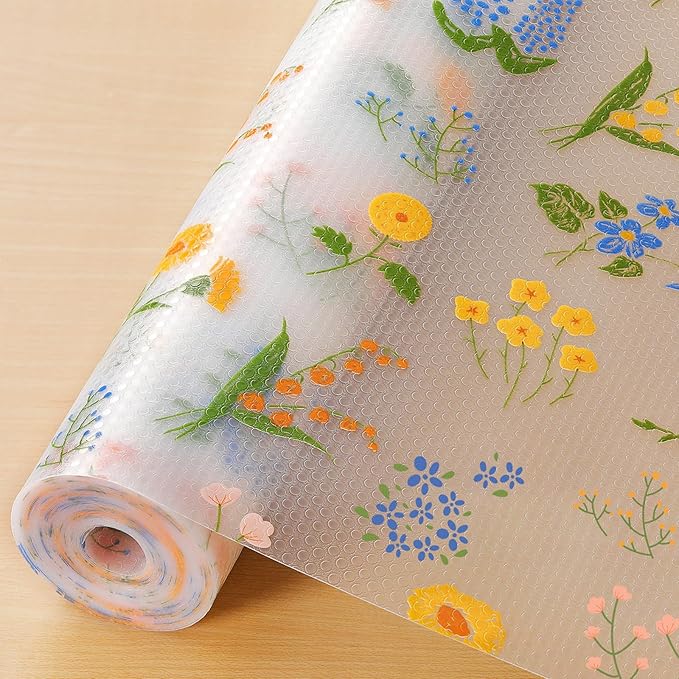 INNOLITES Non-Slip Shelf Liner – Cabinet & Drawer Liner Non-Adhesive – Waterproof Oil-Proof – Durable EVA with Floral for Kitchen Cabinets Refrigerator – BPA-Free, Easy to Cut 11.8" x 236"