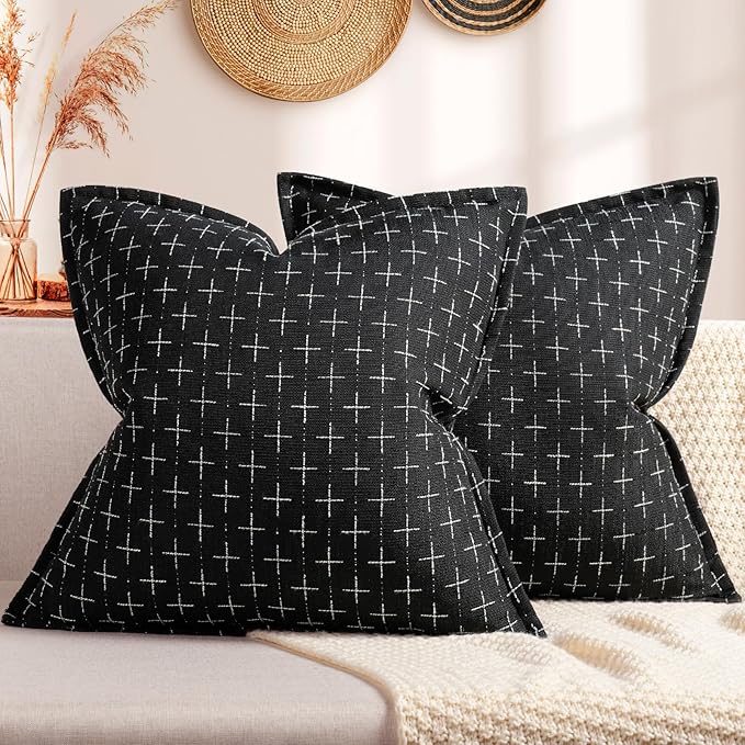 ZWJD Pillow Covers 16x16 Set of 2 Soft Polyester Textured Pillow Covers with Stylish Flange Edge Cozy Farmhouse Throw Pillows for Couch Bed Sofa Living Room