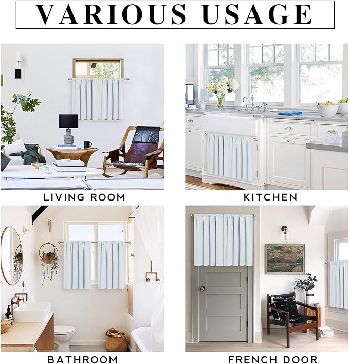 RYB HOME RV Camper Door Window Curtains -Blackout Privacy Curtains & Drapes for Bathroom Bedroom Kitchen Portable Travel Trailer Small Window Decor, W 34 x L 24, Greyish White, 2 Panels