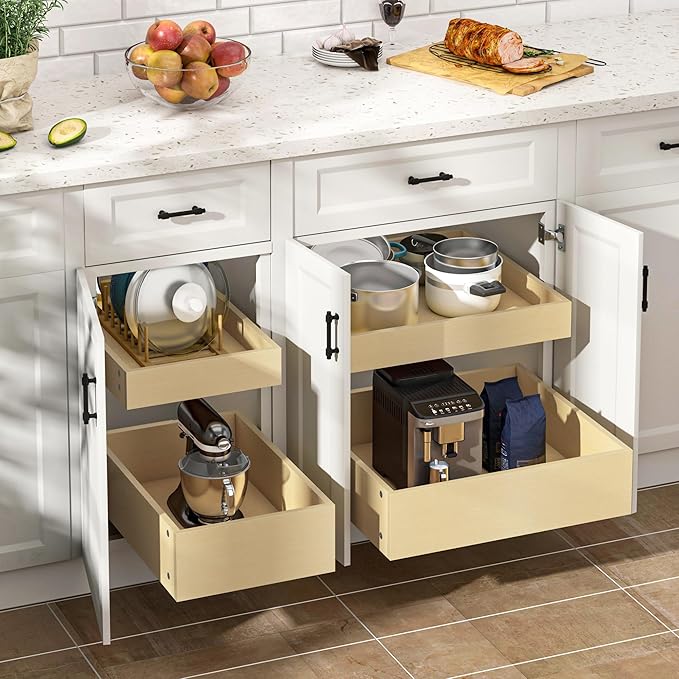 WelFurGeer Soft Close Pull Out Cabinet Organizer, 29" W x 22" D Heavy-Duty Pull-Out Cabinets Drawers, Smooth Slide-Out Shelf for Kitchen Cabinets, Space-Saving Cabinet Organizer with Easy Installation
