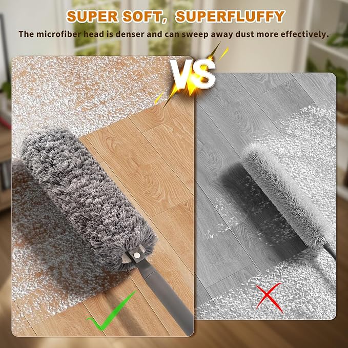 Microfiber Duster with Washable and Reusable Duster Head, Microfiber Dusters for Household Cleaning, Gray