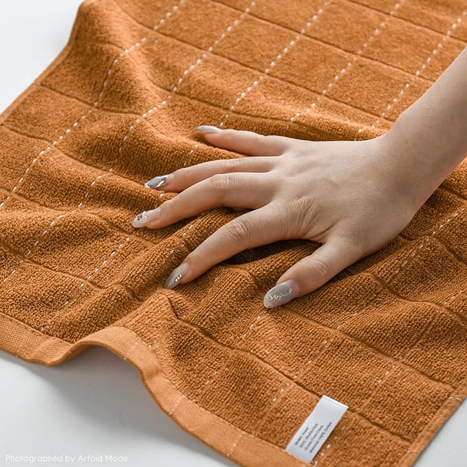 Artoid Mode Checkered Designed Cotton Beige Caramel Terry Kitchen Dish Towels, 15x25 Inch Soft Absorbent Quick Drying Cleaning Tea Towels Set of 4