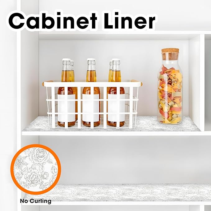 Drawer and Shelf Liner for Kitchen Cabinets Non-Adhesive, Non-Slip Cabinet Liner Shelf Paper Strong Grip Waterproof Easy to Clean for Kitchen Shelves Cupboard, Flower,12IN X 30FT