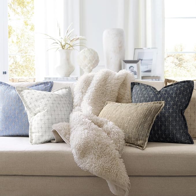 ZWJD 12x20 Pillow Covers Set of 2 Soft Polyester Textured Pillow Covers with Stylish Flange Edge Cozy Farmhouse Throw Pillows for Couch Bed Sofa Living Room