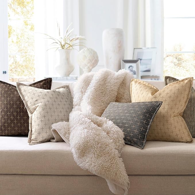 ZWJD Pillow Covers 18x18 Set of 2 Soft Polyester Textured Pillow Covers with Stylish Flange Edge Cozy Farmhouse Throw Pillows for Couch Bed Sofa Living Room