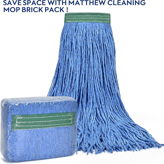 Matthew Cleaning 20oz 12Pack Cotton Floor Mop,Cotton Looped-Open String Heavy Duty String Refills, Universal Headband Blend Material,Mop Head Replacement for Home, Industrial and Commercial Use(Blue)