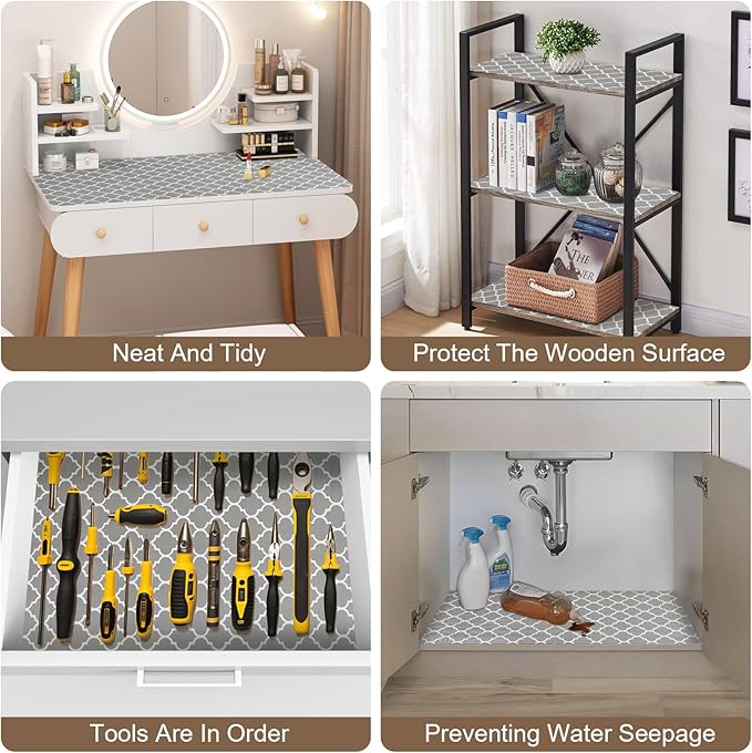 OcePor Non-Adhesive Drawer and Shelf Liner 12IN x 20FT，Non Slip Cabinet and Cupboard Liner, Kitchen Cabinet Liners for Shelves, Waterproof Drawer Shelf Liners for Cabinets/Bathroom Cupboard