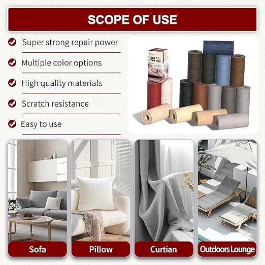 Linen Repair Tape 4x79 inch, Self Adhesive Fabric Patches, Linen Patch Tape Kit, Fabric Repair Tape for Couch Sofas, Headboards, Chairs, Pillows, Curtains, Couches - Green