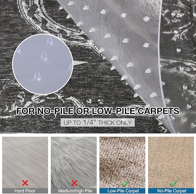Chair Mat for Carpet, 46" x 60" Desk Chair Mat for Carpeted Floors, Non-Slip Office Vinyl Mat for Carpet with Studded, Easy Glide Heavy Duty Floor Protector Mat for Home Office, Clear