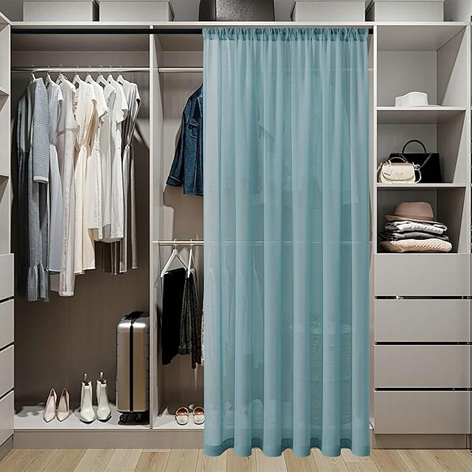 Tollpiz Small Sheer Door Curtain Closet Linen Textured Curtain Sheers Doorway Light Filtering Voile French Door Rod Pocket Curtains Patio Door, 25 x 40 inches Long, Dusty Blue, Set of 1 Panel