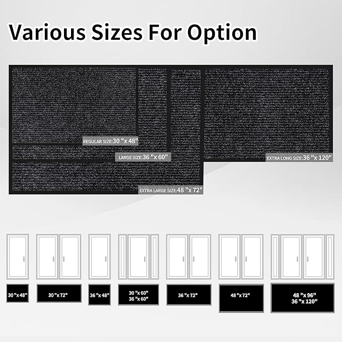 Front Door Mat Indoor Outdoor Entrance, 48" x 96" Dirt Resistant and Absorbent Door Mat, TPR Backing Non-Slip Doormats, Easy to Clean, Low Profile Welcome Floor Mat for Outside Entry
