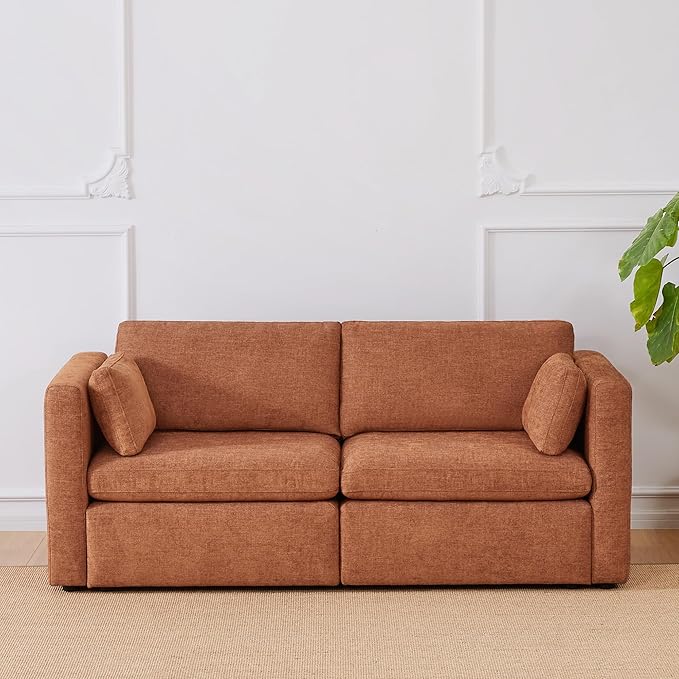 CHITA Small Modular Sectional Fabric Sofa Set, Extra Comfty Loveseat Cloud Couch, FSC Certified Modular Sectional Couch for Living Room, 78 inch Width,2 Seat Modular Sofa, Terracotta