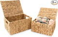 Wicker Storage Baskets with Lid, Set 2 Basket With Lid Decorative Storage Rectangle Wicker Storage Basket With Lid Large Rattan Storage Box Hyacinth Baskets